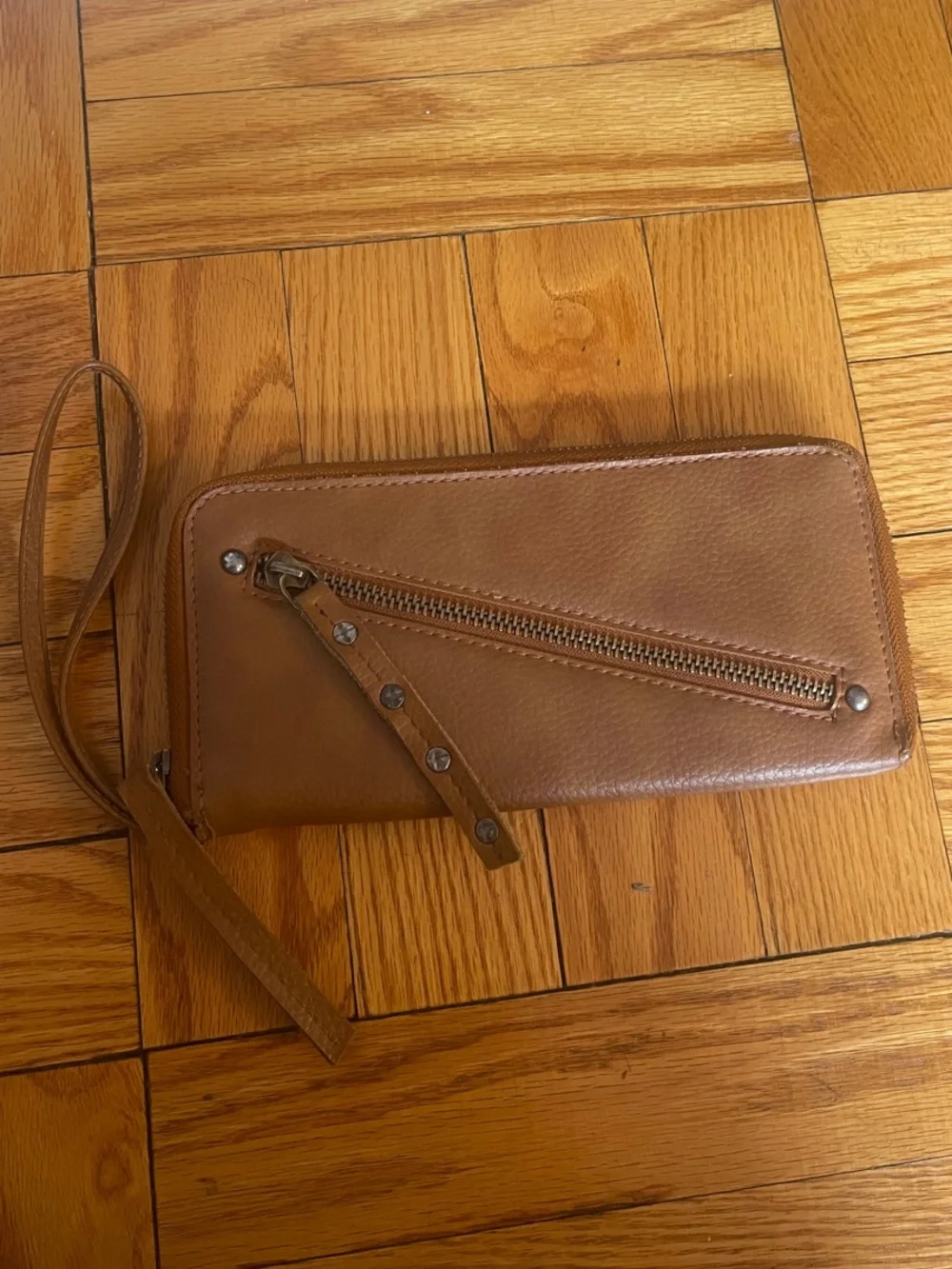 Free People Brown Leather Zip Wristlet Wallet